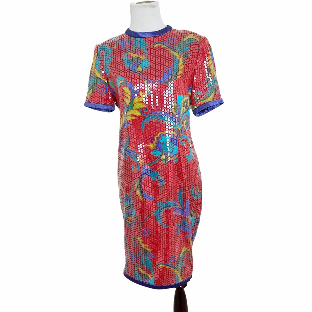 Vintage AJ Bari Silk Cocktail Sequin Dress